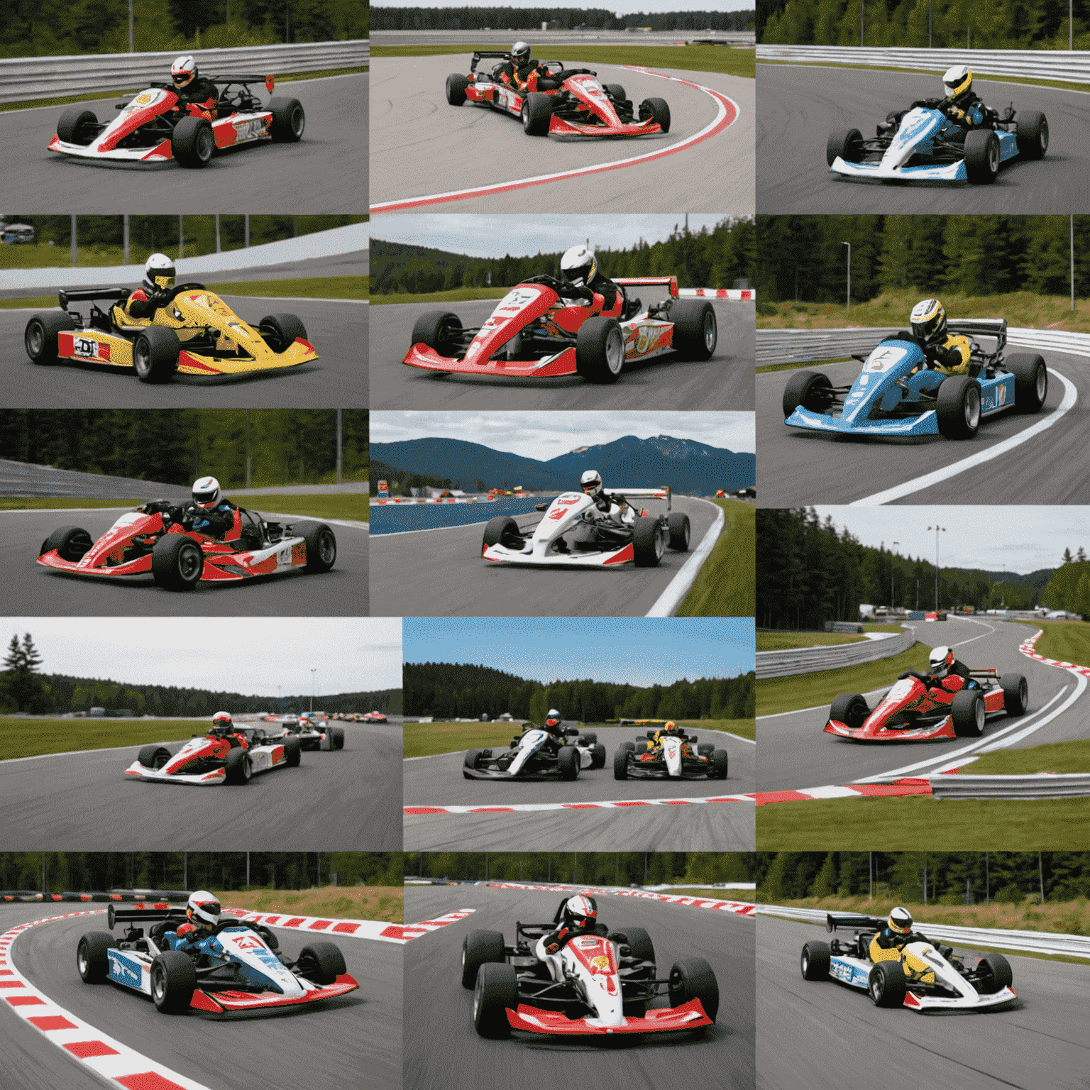 A collage of various karting tracks across Canada, showcasing both indoor and outdoor venues