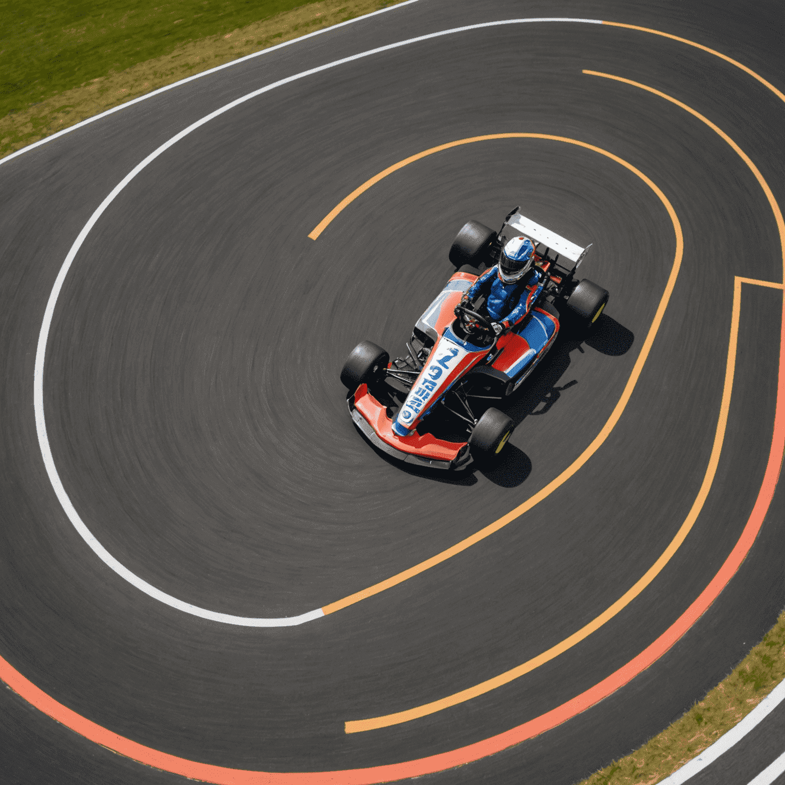 Overhead view of a kart taking the ideal racing line through a series of corners on a karting track