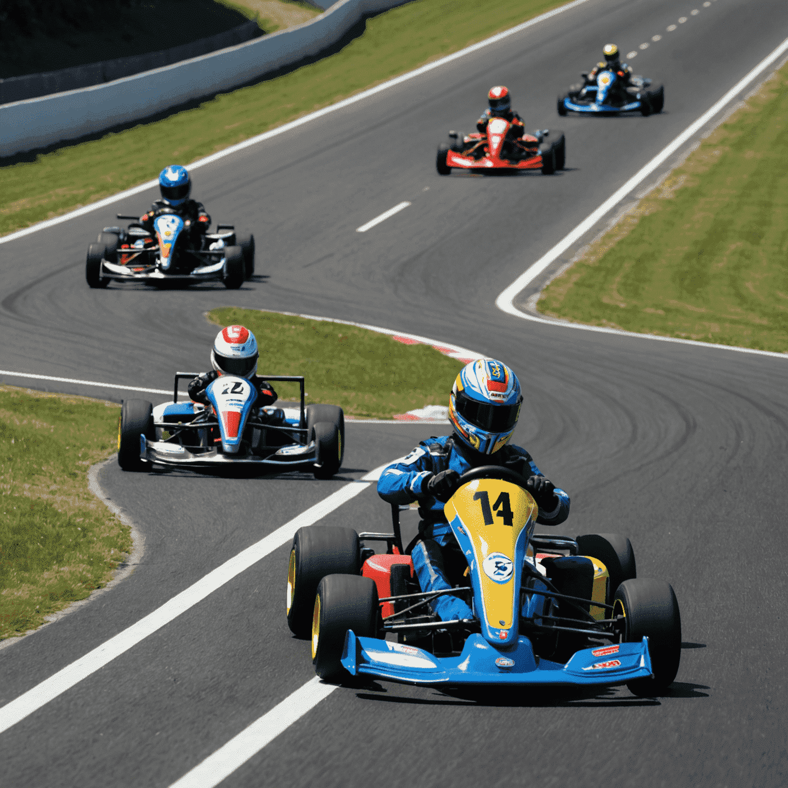 A series of diagrams or illustrations demonstrating key karting techniques such as proper cornering lines, braking points, and overtaking maneuvers on a kart track.