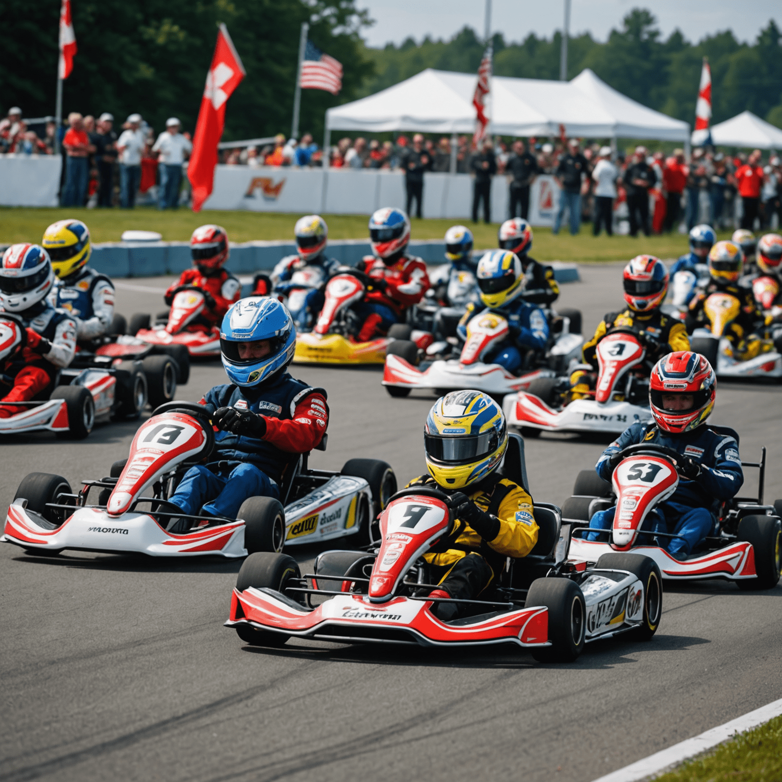 A montage of karting events across Canada, showing racers, spectators, and event banners