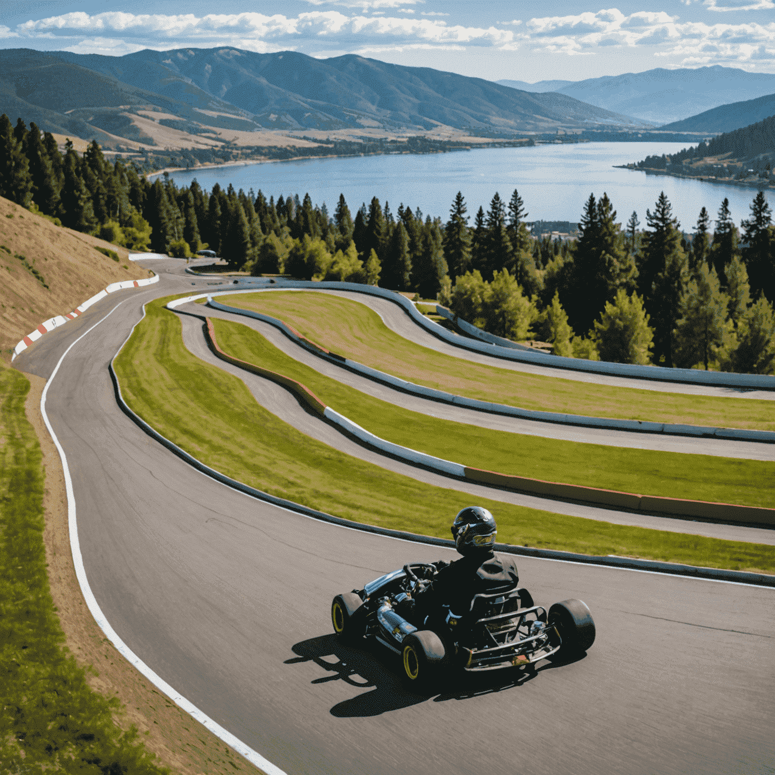 Scenic Area 27 karting track nestled in Okanagan Valley with professional-grade karts on the circuit